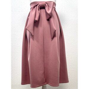 ASOS Womens SIZE 8 Blush Rose Pink Scuba Pleated Full Midi SKIRT Bow on Back EUC
